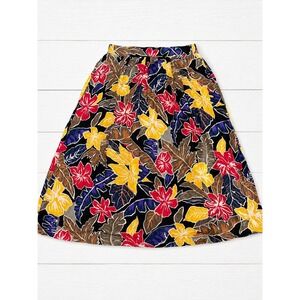 Block Island Skirt Floral Tropical Hibiscus  Rayon Midi Elastic Waist Petite PM